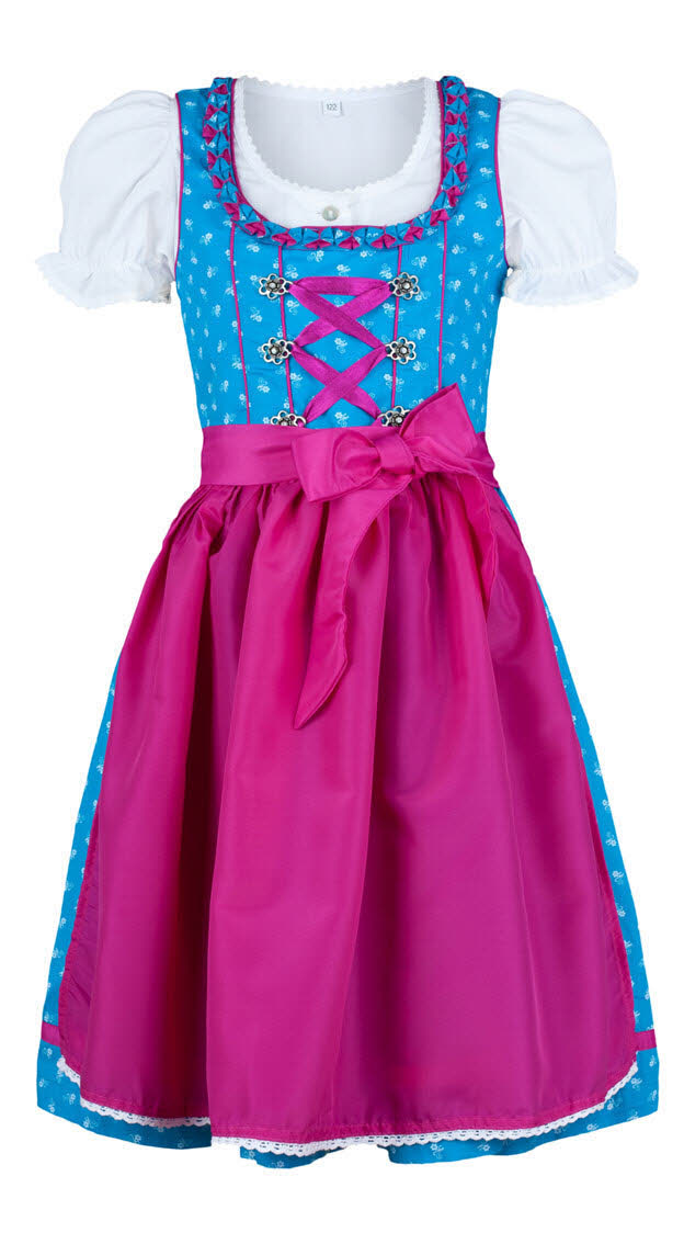 Kinderdirndl 3-teilig Emilia in Türkis-Fuchsia von Nübler